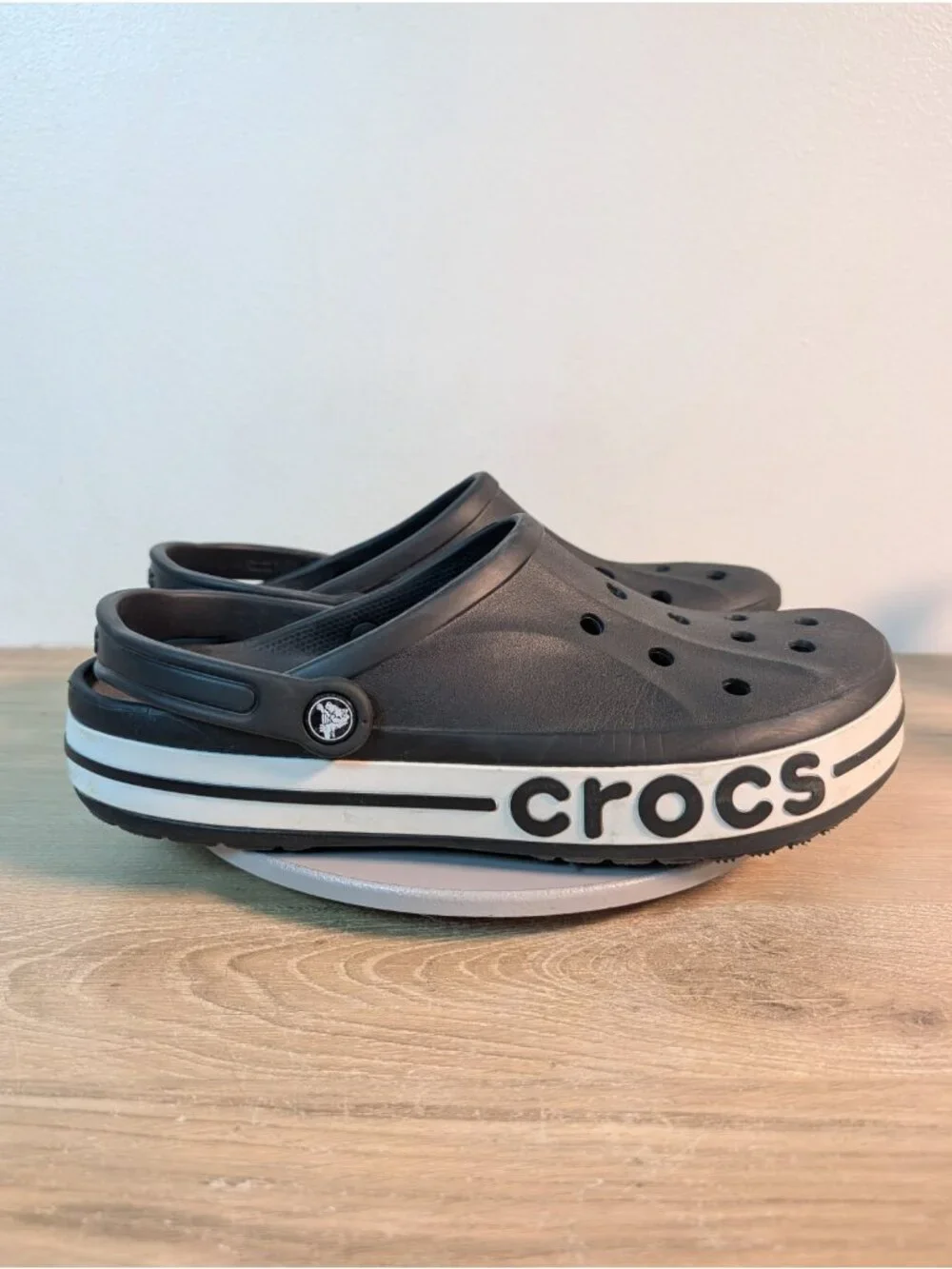 Crocs Bayaband Slip On Clog Men's Sz 13 Black Stripe Comfy Summer